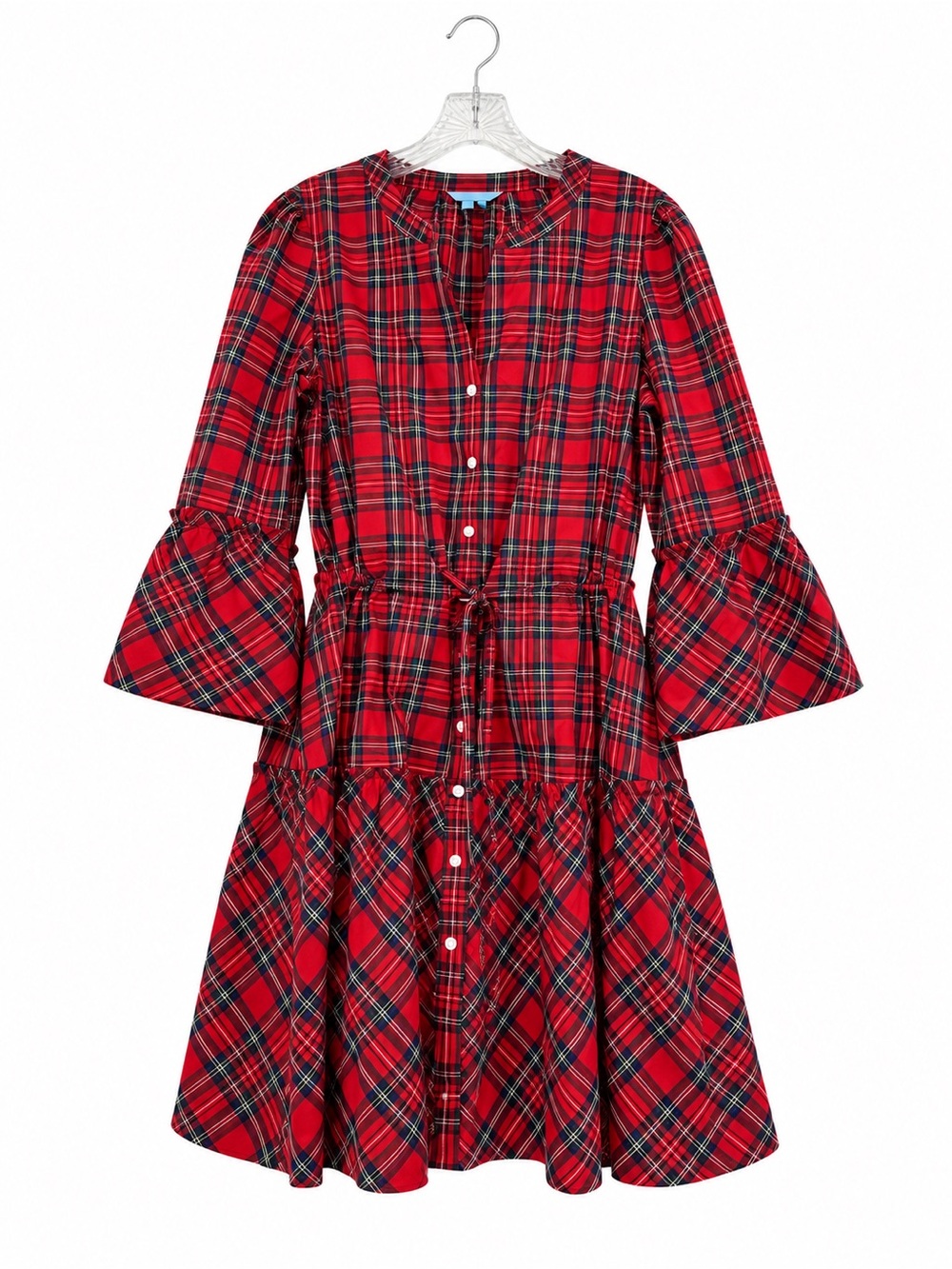 Draper James Red Plaid Tartan Bell Sleeve Dress Size L - Picture 3 of 5